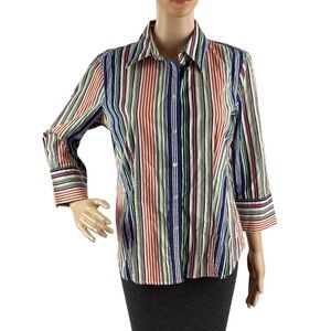Talbots Cotton Striped Button Front Shirt Multicolor Size 10